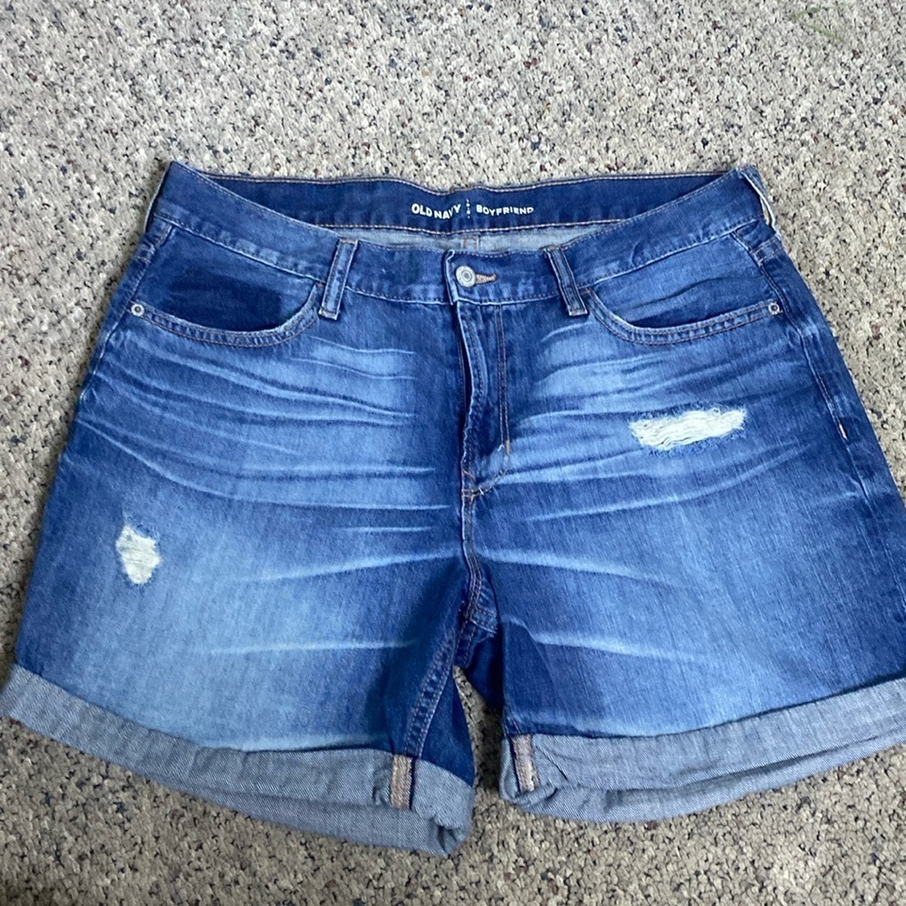 Old Navy Boyfriend Distressed Jean Shorts 5” Inseam Dark Malibu Sz 8